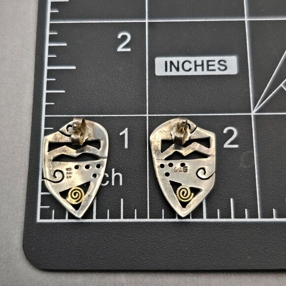 VTG Sterling Silver Abstract Post Earrings 1" Gold Accent Swirl 4.72g - Picture 5 of 7